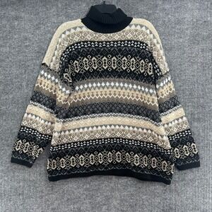 Willow Bay Sweater Womens XL Black Tan Geometric Fair Isle Knit Vintage Good